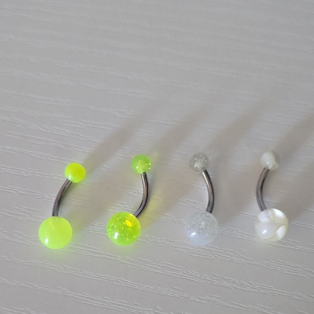 Neon and White Belly Button Rings Set